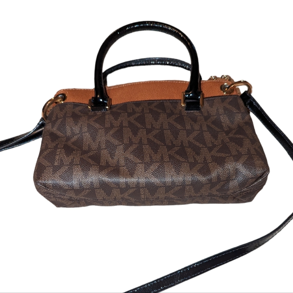 Michael Kors Aubrie Leather Brown MK Small Satchel Crossbody Bag Purse - Picture 6 of 13